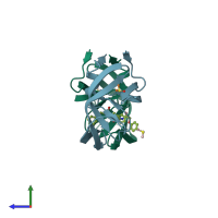 PDB entry 3toh coloured by chain, side view.