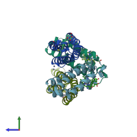 PDB entry 3tol coloured by chain, side view.