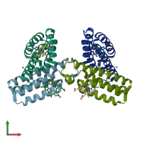 PDB entry 3tom coloured by chain, front view.