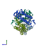 PDB entry 3tom coloured by chain, side view.