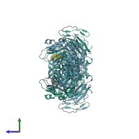 PDB entry 3top coloured by chain, side view.