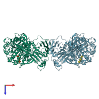 PDB entry 3top coloured by chain, top view.