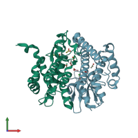 PDB entry 3tot coloured by chain, front view.