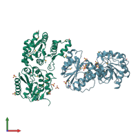 PDB entry 3tov coloured by chain, front view.