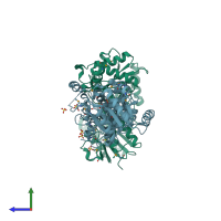 PDB 3tov coloured by chain and viewed from the side.