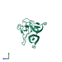 PDB entry 3tow coloured by chain, side view.