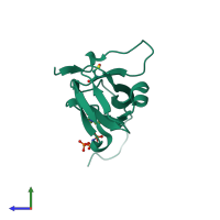 PDB entry 3tp1 coloured by chain, side view.