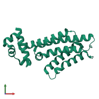 PDB entry 3tp3 coloured by chain, front view.
