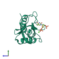 PDB entry 3tp6 coloured by chain, side view.