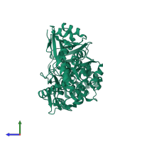 PDB entry 3tpa coloured by chain, side view.