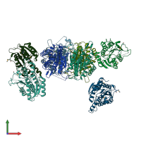 PDB entry 3tpc coloured by chain, front view.