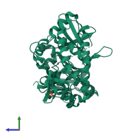PDB entry 3tpd coloured by chain, side view.