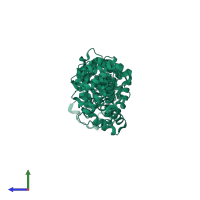 PDB entry 3tpo coloured by chain, side view.