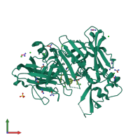 PDB entry 3tpp coloured by chain, front view.