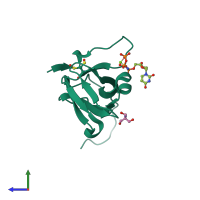PDB entry 3tps coloured by chain, side view.