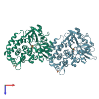 PDB entry 3tpt coloured by chain, top view.