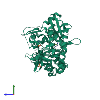 PDB entry 3tpv coloured by chain, side view.