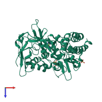 PDB entry 3tpv coloured by chain, top view.