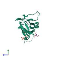 PDB entry 3tpw coloured by chain, side view.