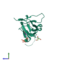 PDB entry 3tpy coloured by chain, side view.