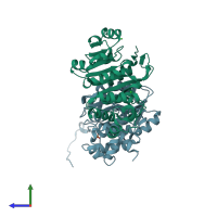 PDB entry 3tpz coloured by chain, side view.