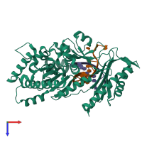 Hetero trimeric assembly 1 of PDB entry 3tq1 coloured by chemically distinct molecules, top view.