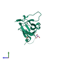 PDB entry 3tq5 coloured by chain, side view.