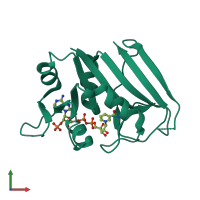 PDB entry 3tqa coloured by chain, front view.