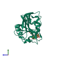 PDB entry 3tqa coloured by chain, side view.