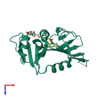 PDB entry 3tqa coloured by chain, top view.