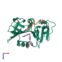 PDB entry 3tqb coloured by chain, top view.