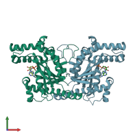 PDB entry 3tqc coloured by chain, front view.