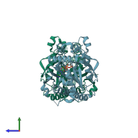 PDB entry 3tqc coloured by chain, side view.