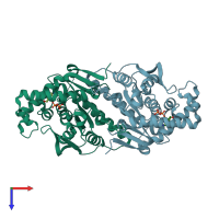 PDB entry 3tqc coloured by chain, top view.