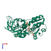 PDB entry 3tqh coloured by chain, top view.