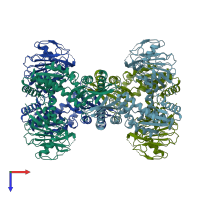 PDB entry 3tqi coloured by chain, top view.