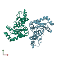 PDB entry 3tqj coloured by chain, front view.