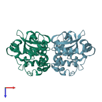 PDB entry 3tqj coloured by chain, top view.
