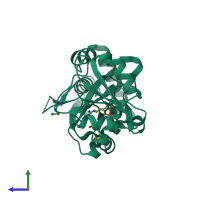 PDB entry 3tql coloured by chain, side view.