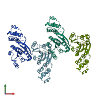 PDB entry 3tqs coloured by chain, front view.