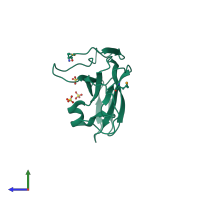 PDB entry 3tqz coloured by chain, side view.
