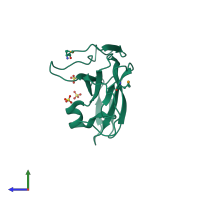 PDB entry 3tqz coloured by chain, side view.