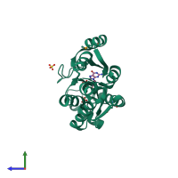 PDB entry 3tr0 coloured by chain, side view.