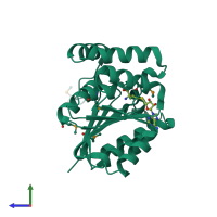 PDB entry 3tr6 coloured by chain, side view.