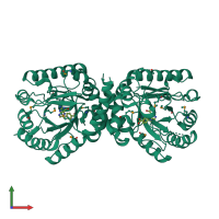 Homo dimeric assembly 3 of PDB entry 3tr9 coloured by chemically distinct molecules, front view.