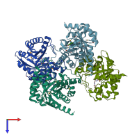PDB entry 3tr9 coloured by chain, top view.