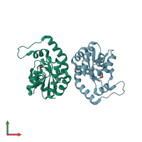 PDB entry 3trf coloured by chain, front view.