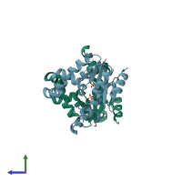 PDB entry 3trf coloured by chain, side view.