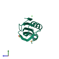 PDB entry 3trg coloured by chain, side view.