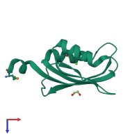 PDB entry 3trg coloured by chain, top view.